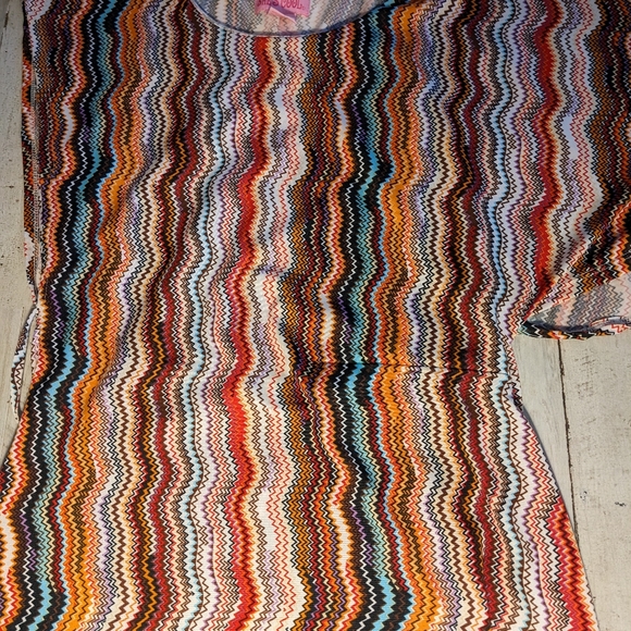 She's Cool Wiggle Print Dress 70s Style Size Medium Above Knee Gathered Waist. - Picture 6 of 12